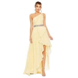 Mac Duggal 49532 Yellow One Shoulder Ruffle High Low Gown Size 8 $398